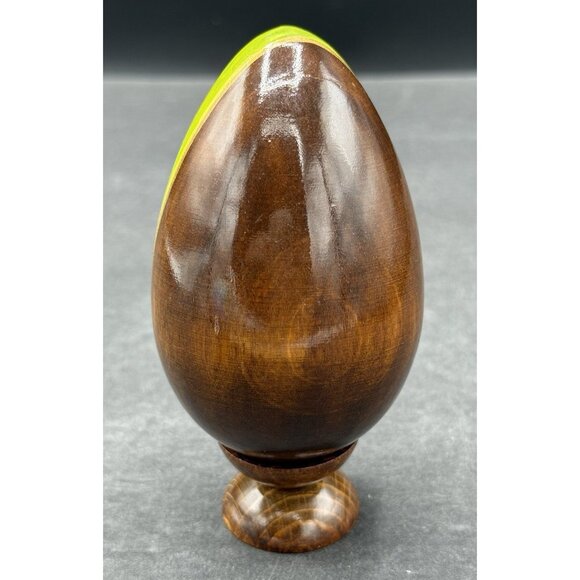 VTG Hand Carved Turned Solid Wood Lacquered Russian Orthodox Icon Egg W/ Stand - Picture 3 of 5